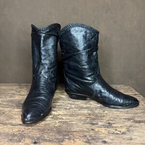 Vintage Zodiac Black Leather Slouch Boots Women’s 6 Made in USA